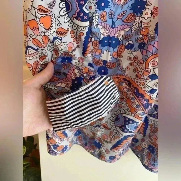 Talbots XLP Classic Cotton Shirt Royal Palm Paisley Orange Blue Button Down Up - Picture 8 of 8